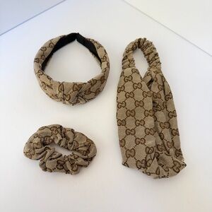 Brown Monogram 3-Piece Hair Accessory Set - Headband, Scrunchie & Scarf